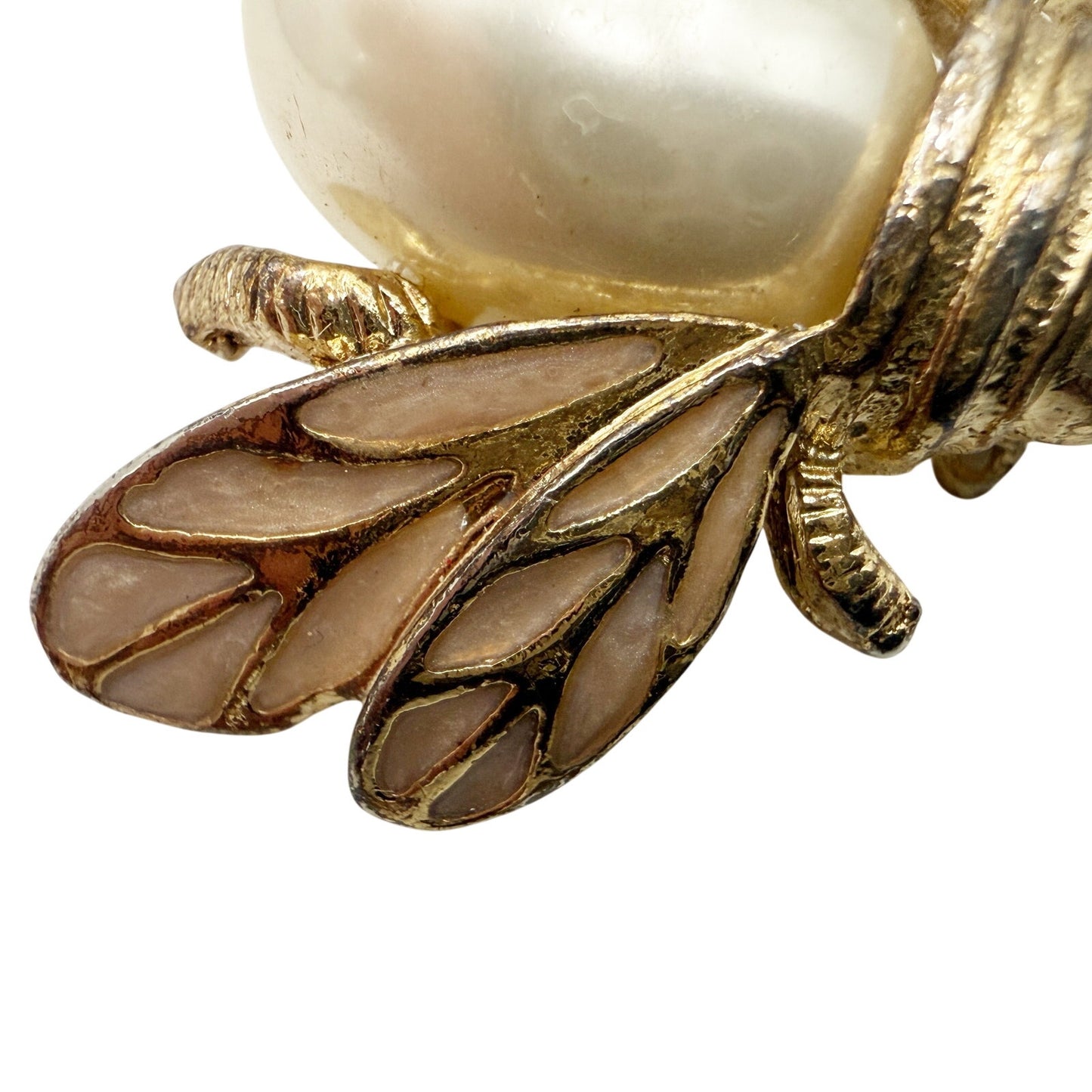 vintage pale pink, gold & faux pearl Bee Bug BROOCH insect costume jewelry pin