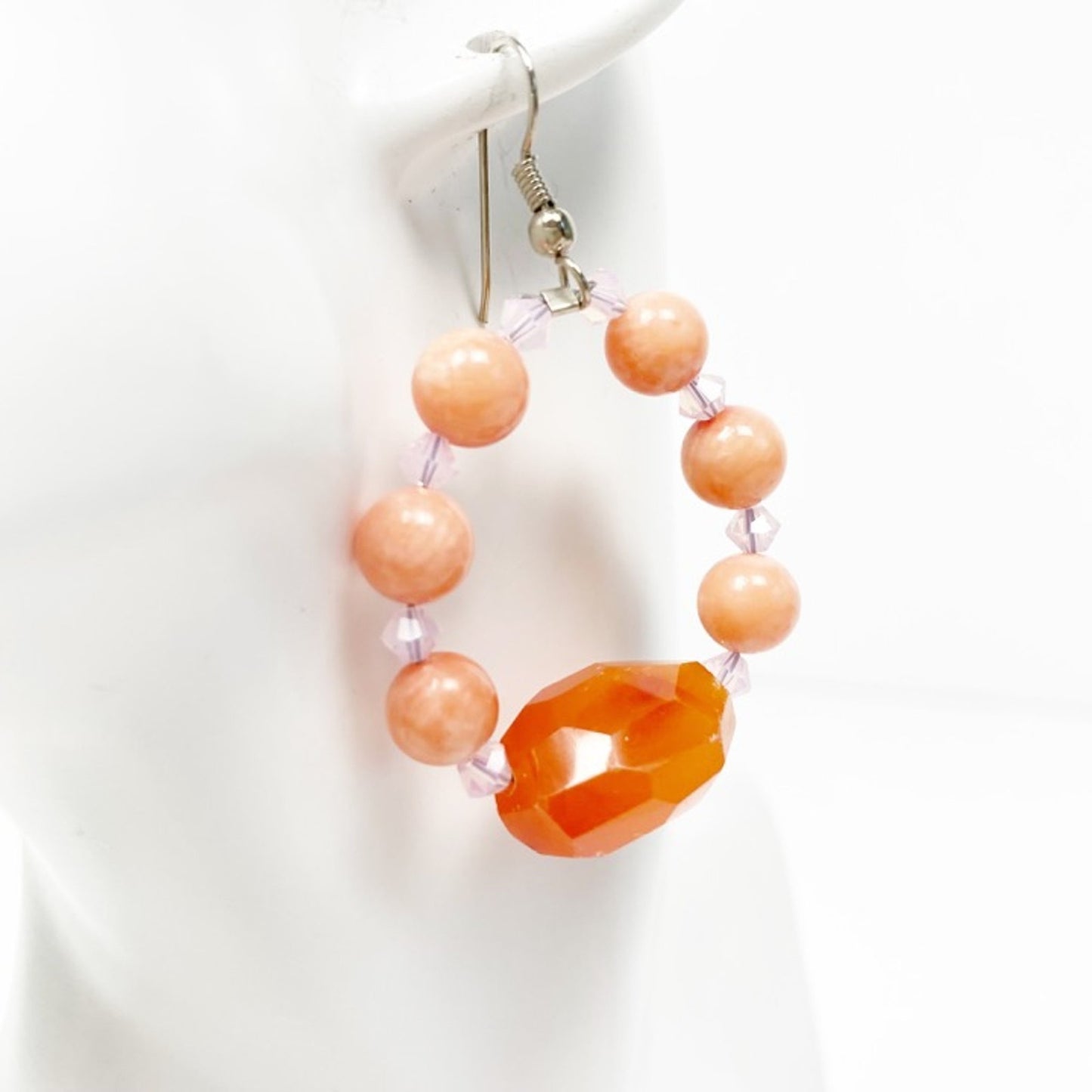 handmade lavender & peach loop beaded EARRINGS jewelry NEW vintage beads