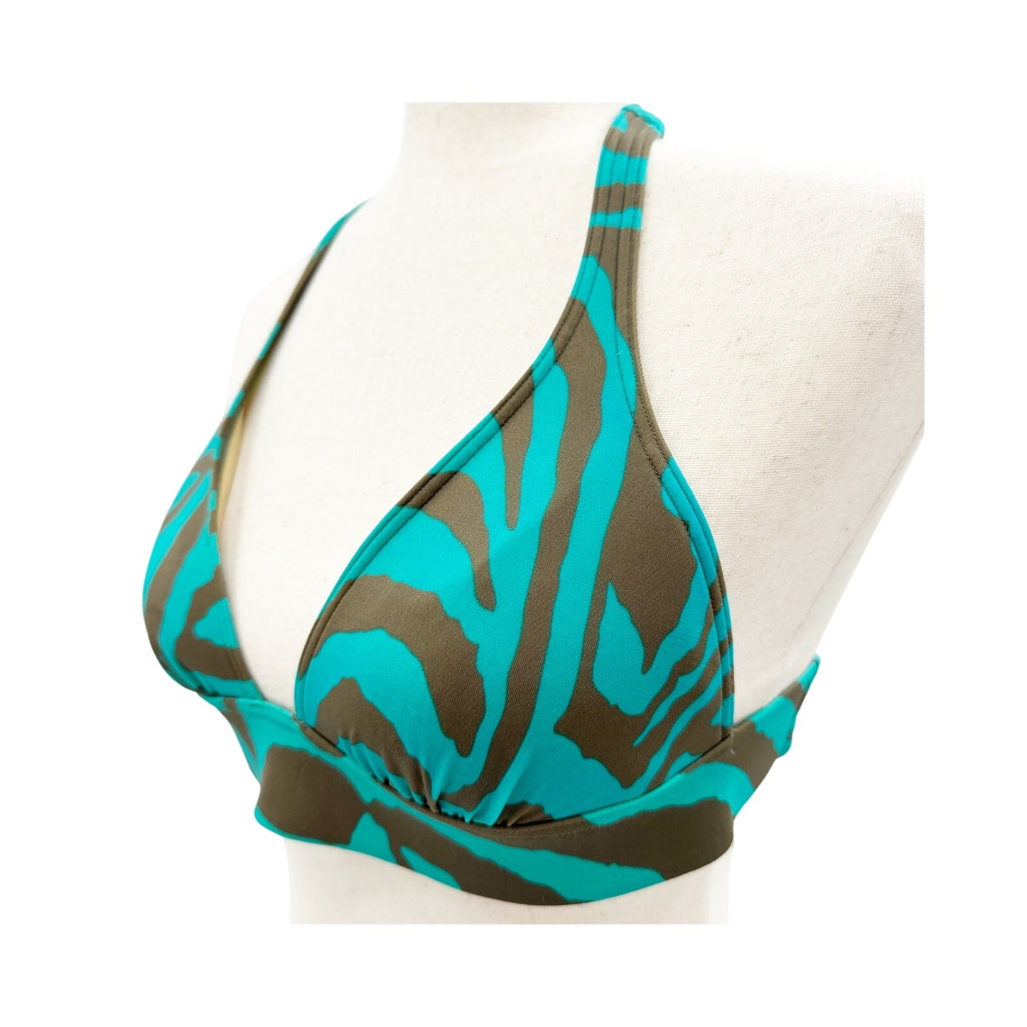 Victoria's Secret brown teal green zebra print Bikini tie Top women's SMALL swim