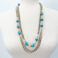 vintage gold chain Necklace faux pearls turquoise blue beads costume jewelry