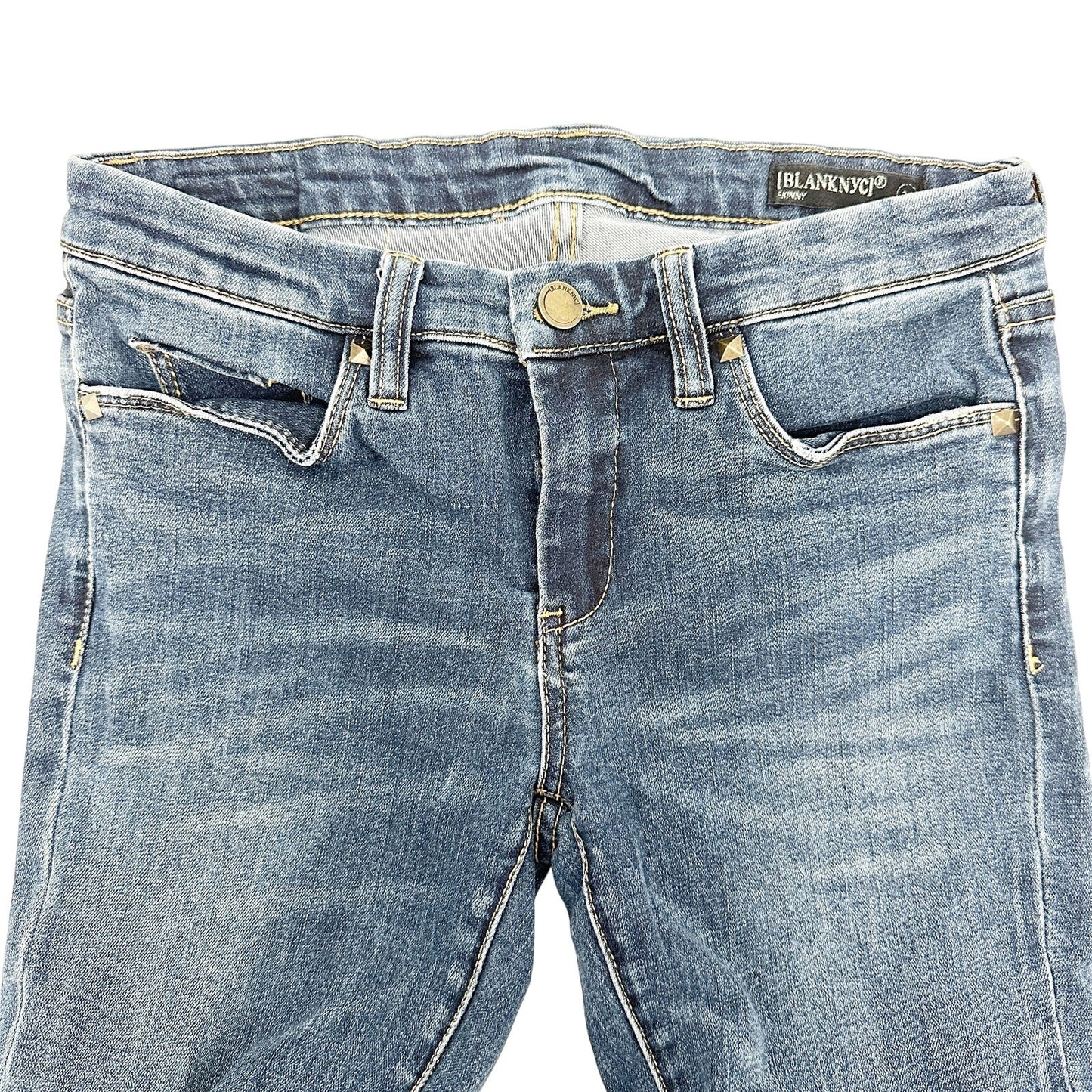Blank NYC blue denim Skinny Jeans womens 27 dark wash pants studded back pockets