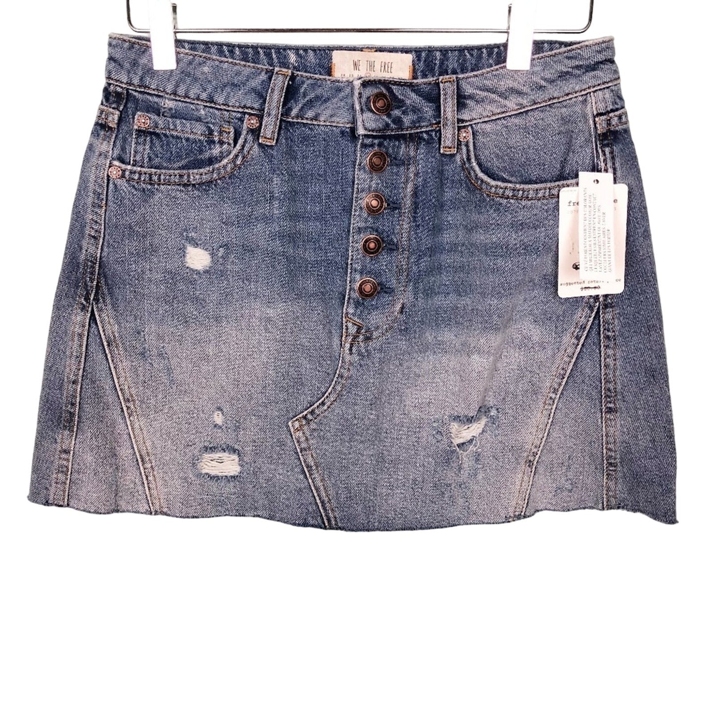 We the Free People blue denim short SKIRT distressed mini size 27 new $60