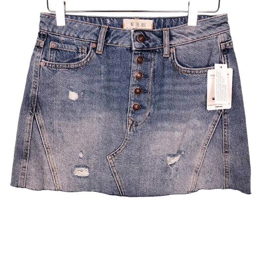 We the Free People blue denim short SKIRT distressed mini size 27 new $60