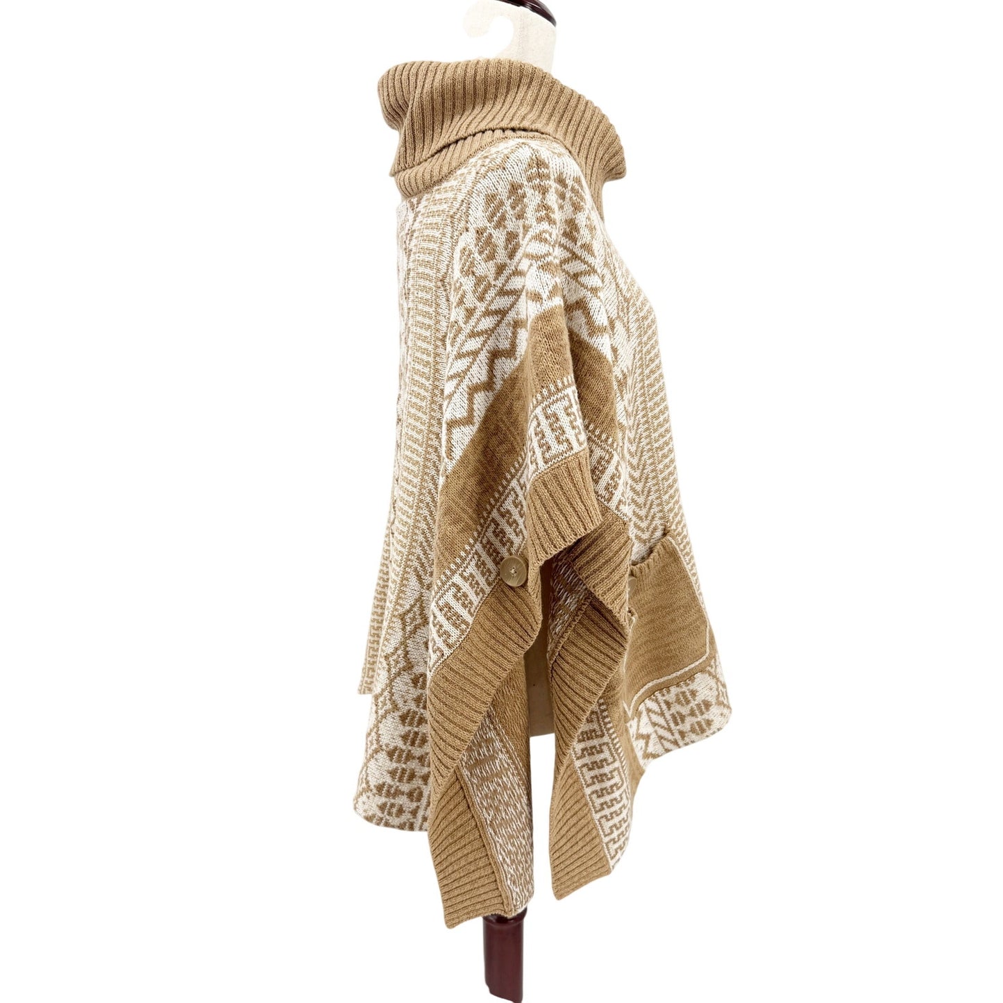 Sharon Young tan & cream geometric Cowl Neck Sweater Poncho women's S / M top