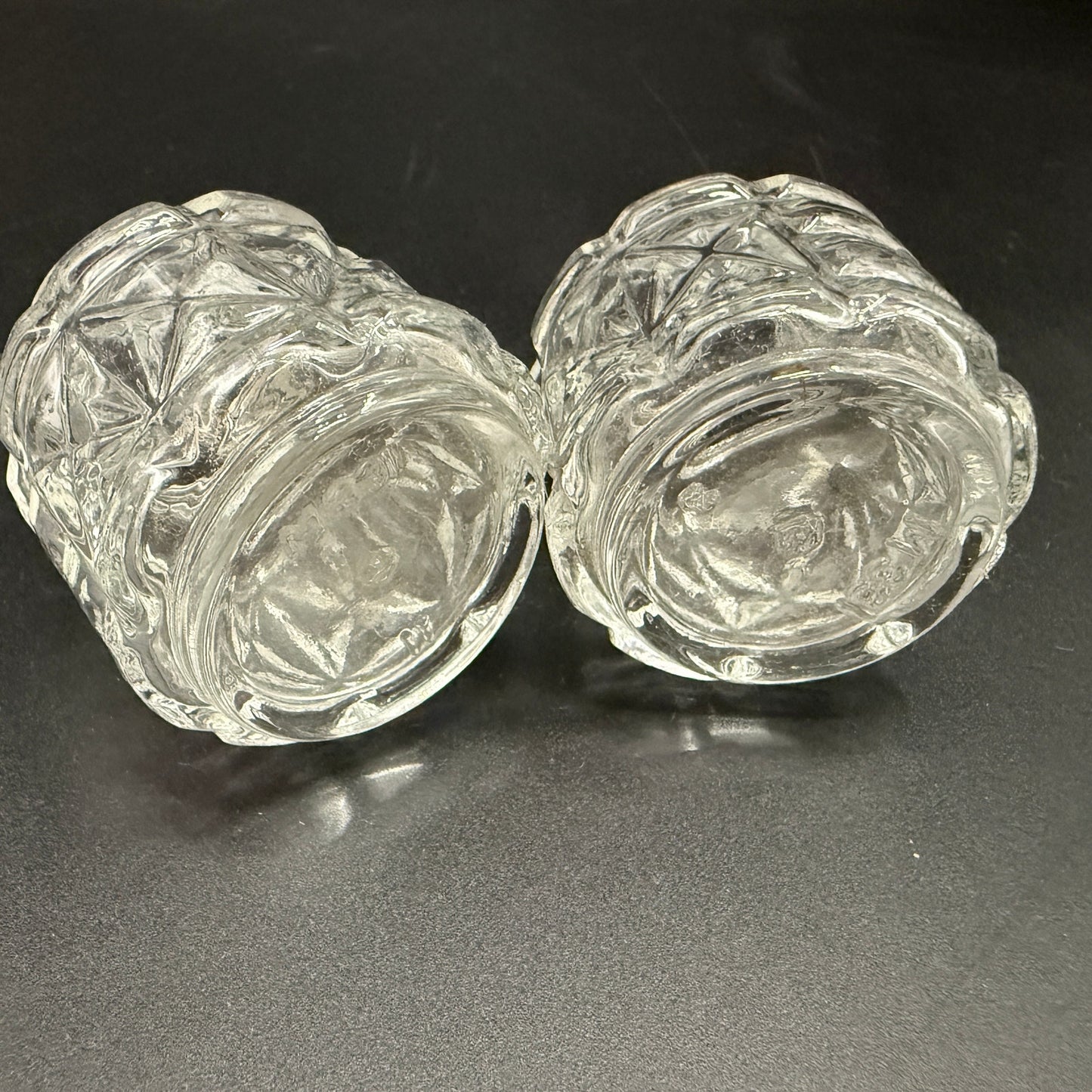 vintage clear glass 2.25" tall Salt & Pepper Shaker jars set - missing lids