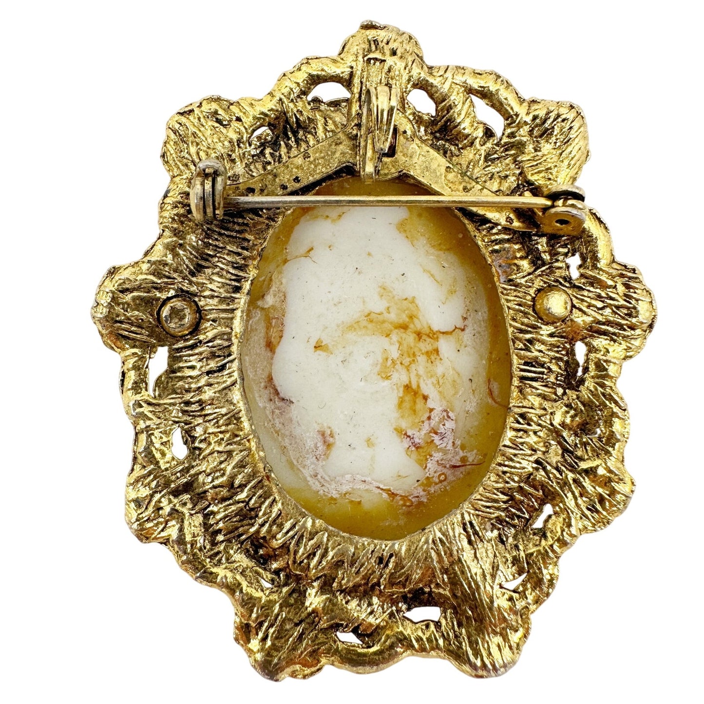 vintage gold painted flower cameo faux pearls BROOCH pendant floral jewelry pin