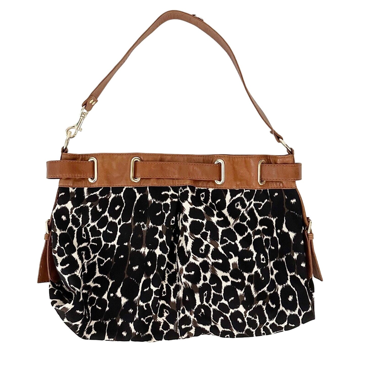new Gianni Bini brown & black cheetah print canvas & leather handbag purse $189