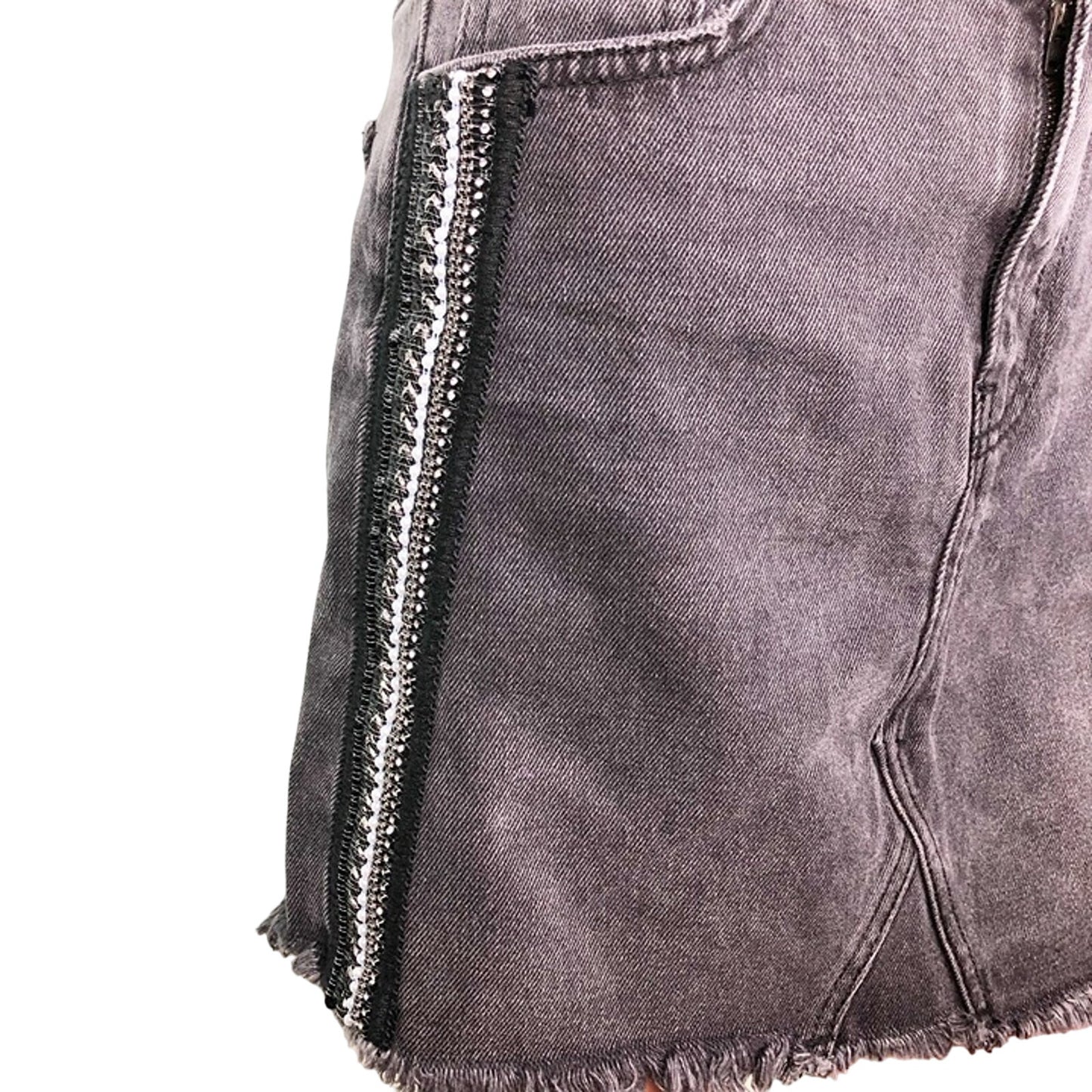 Free People black denim mini SKIRT embellished rhinestones size 2 small NEW $88