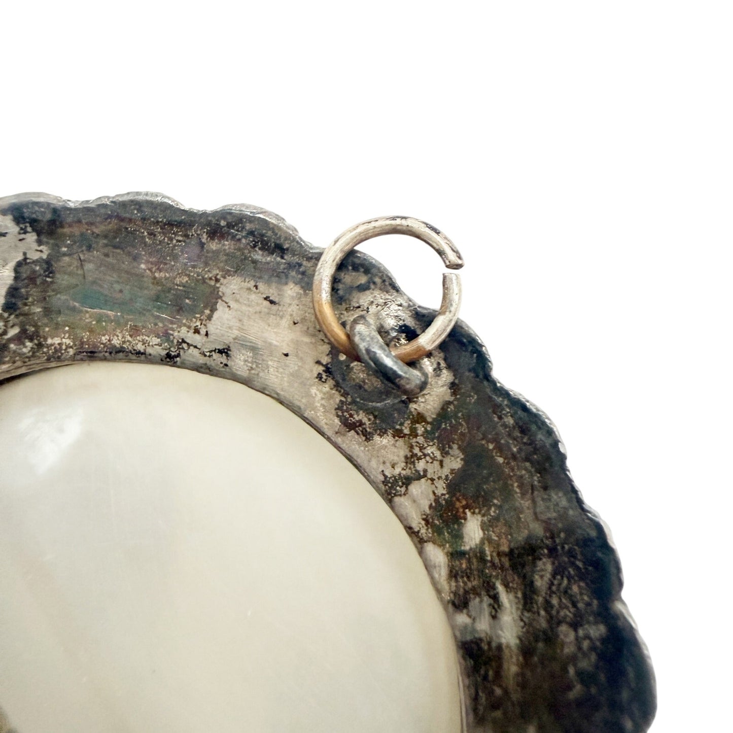 vintage Virgin Mary Mother of Pearl cameo BROOCH religious Jerusalem 935 silver