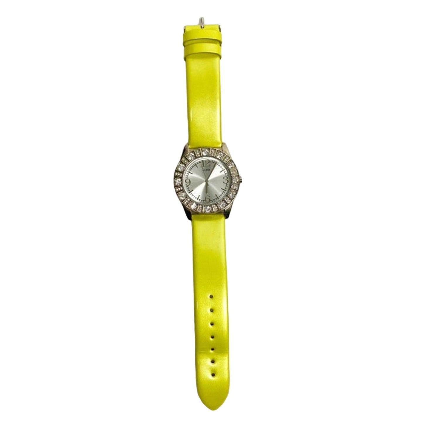 ladies GUESS greenish yellow patent leather analog WATCH rhinestones G76047L