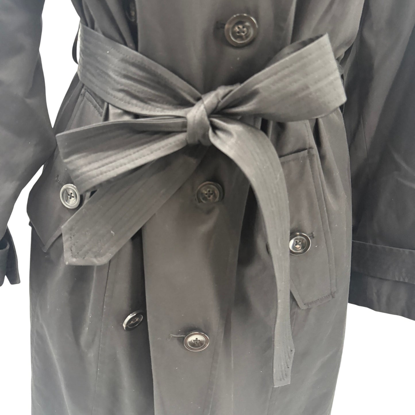 London Fog black belted Trench Coat women's 1X removable hood jacket outerwear