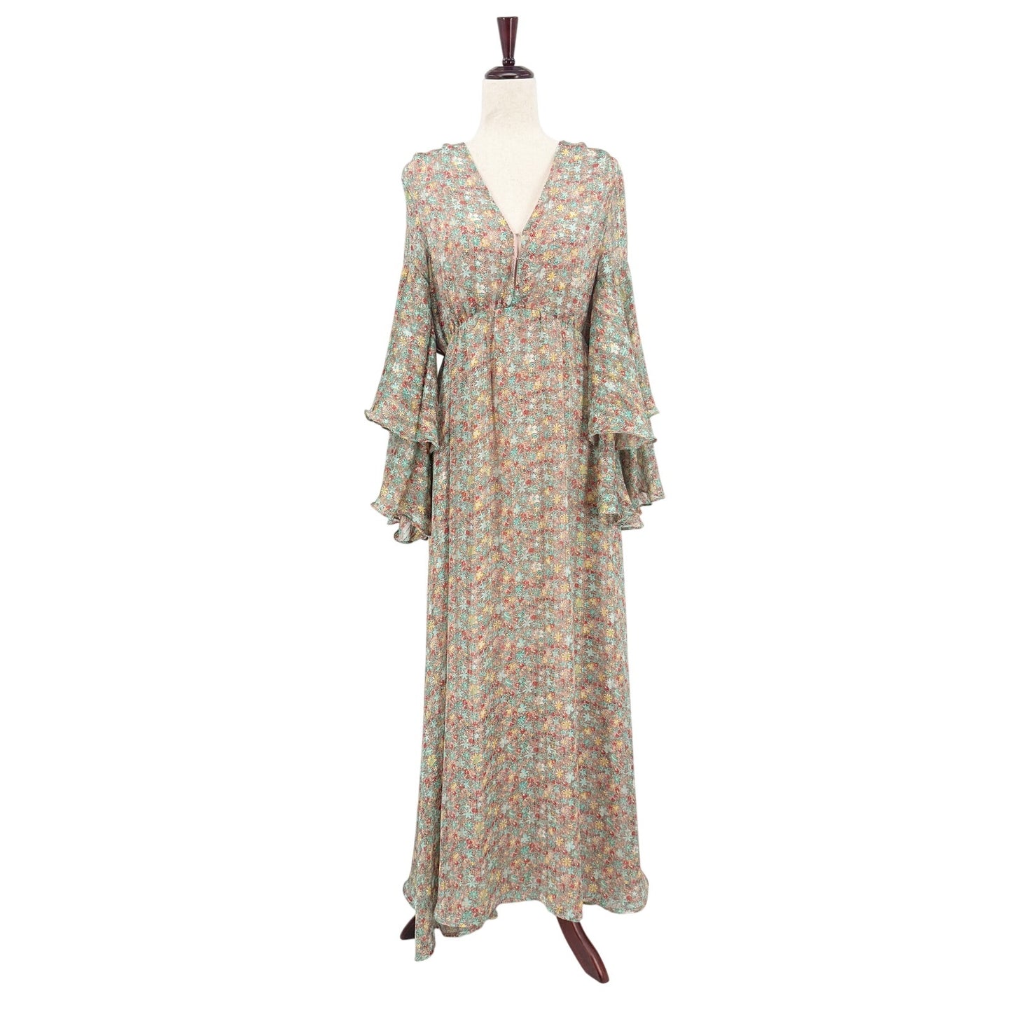 Buddy Love Colette floral Maxi Dress women's MEDIUM teal gold peach flowers NEW