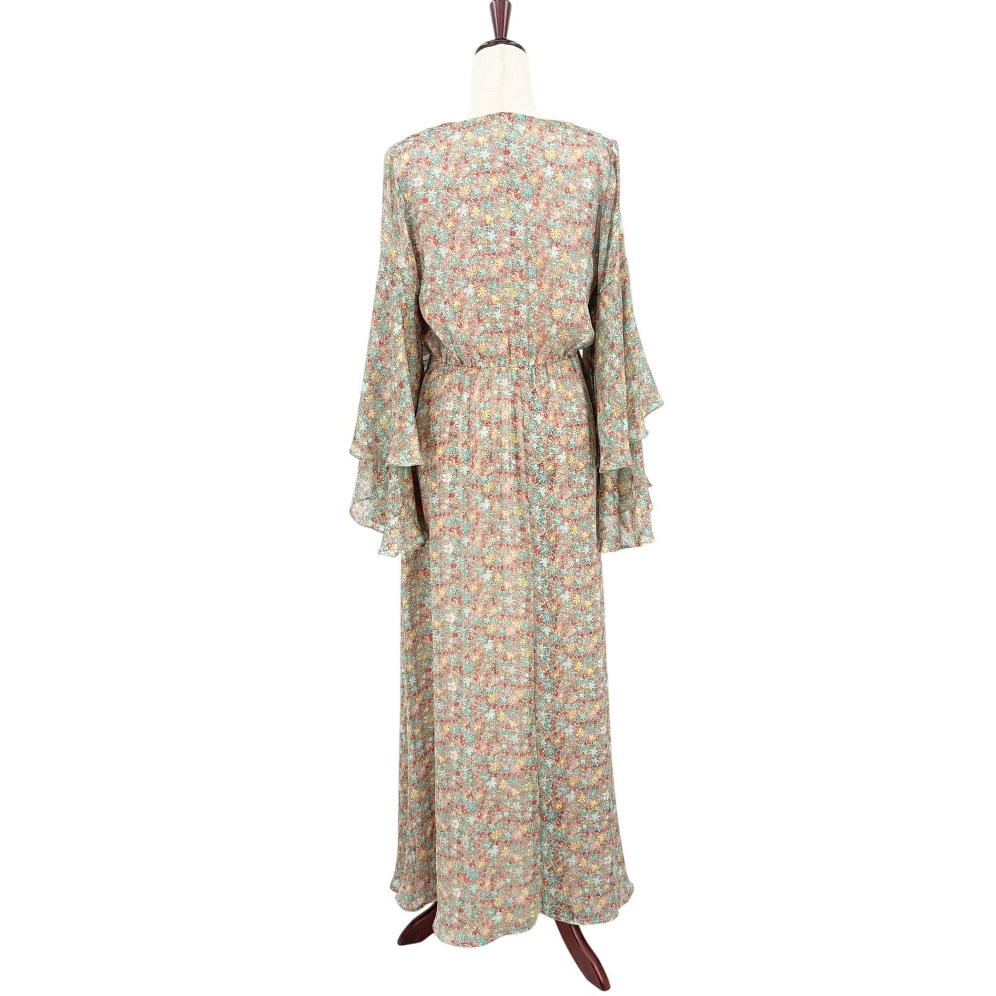 Buddy Love Colette floral Maxi Dress women's MEDIUM teal gold peach flowers NEW