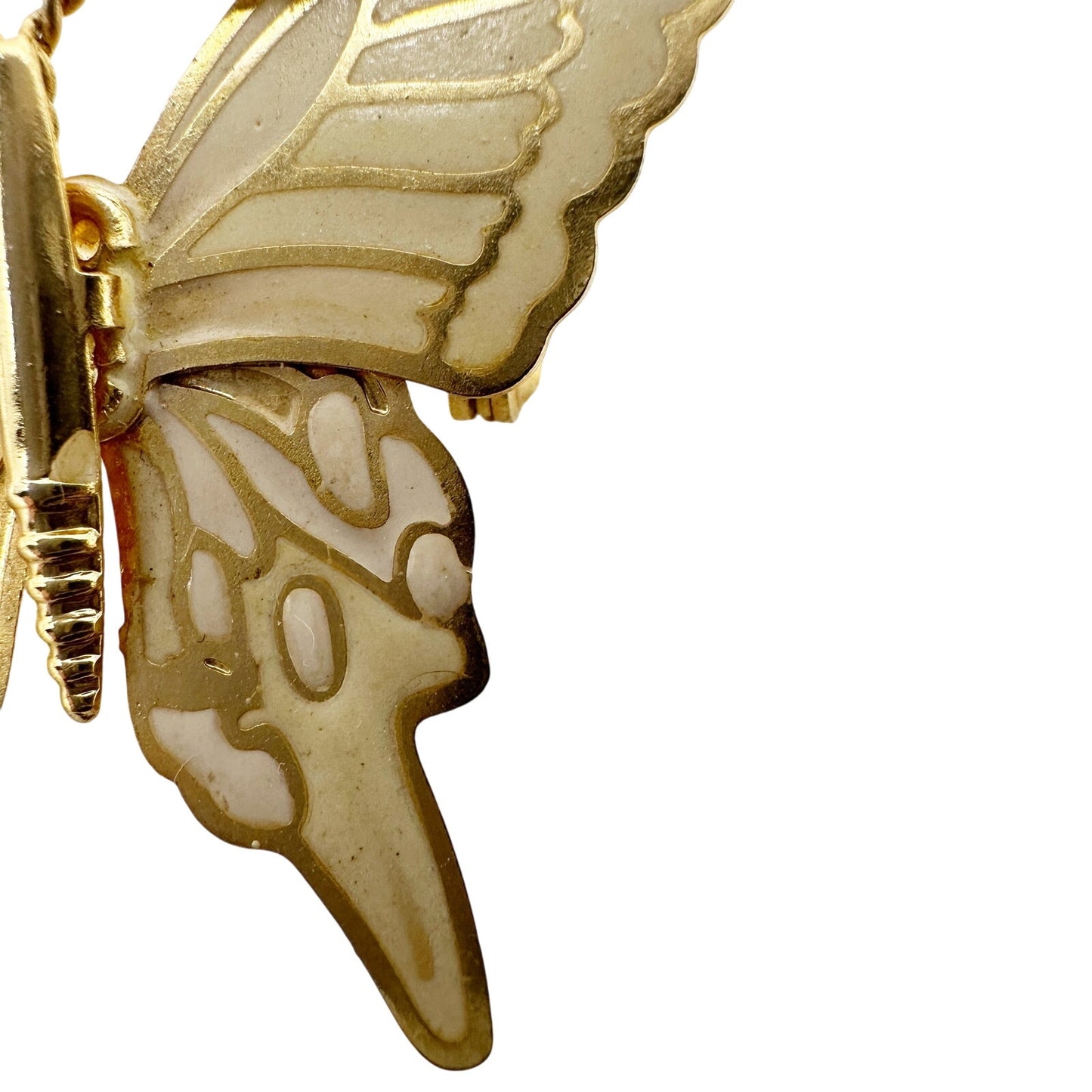 vintage gold & cream enamel butterfly BROOCH jewelry pin