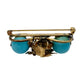 vintage gold leaf & turquoise blue beads BROOCH pendant or jewelry pin