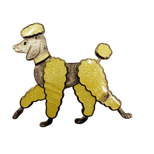 vintage yellow & gold metal poodle BROOCH jewelry pin