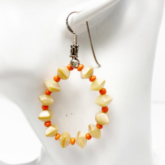 handmade orange & tan loop beaded EARRINGS jewelry NEW vintage beads