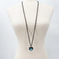 vintage dark metal chain link Necklace blue Heart Rhinestone Pendant jewelry