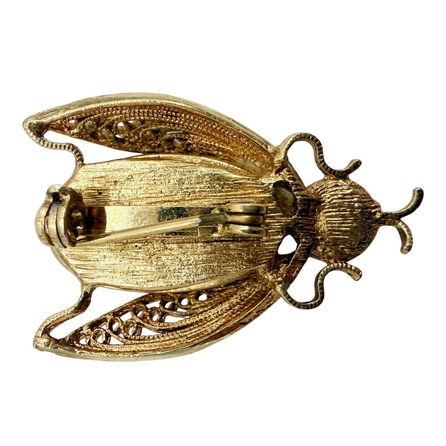 vintage blue green enamel gold filigree Bug BROOCH insect costume jewelry pin
