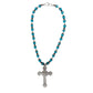 vintage blue beads clear rhinestones Cross Pendant Necklace handmade jewelry