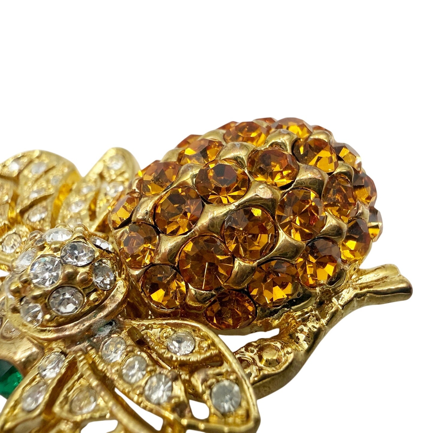 vintage bejeweled gold Bumblebee Bug BROOCH insect jewelry pin rhinestones
