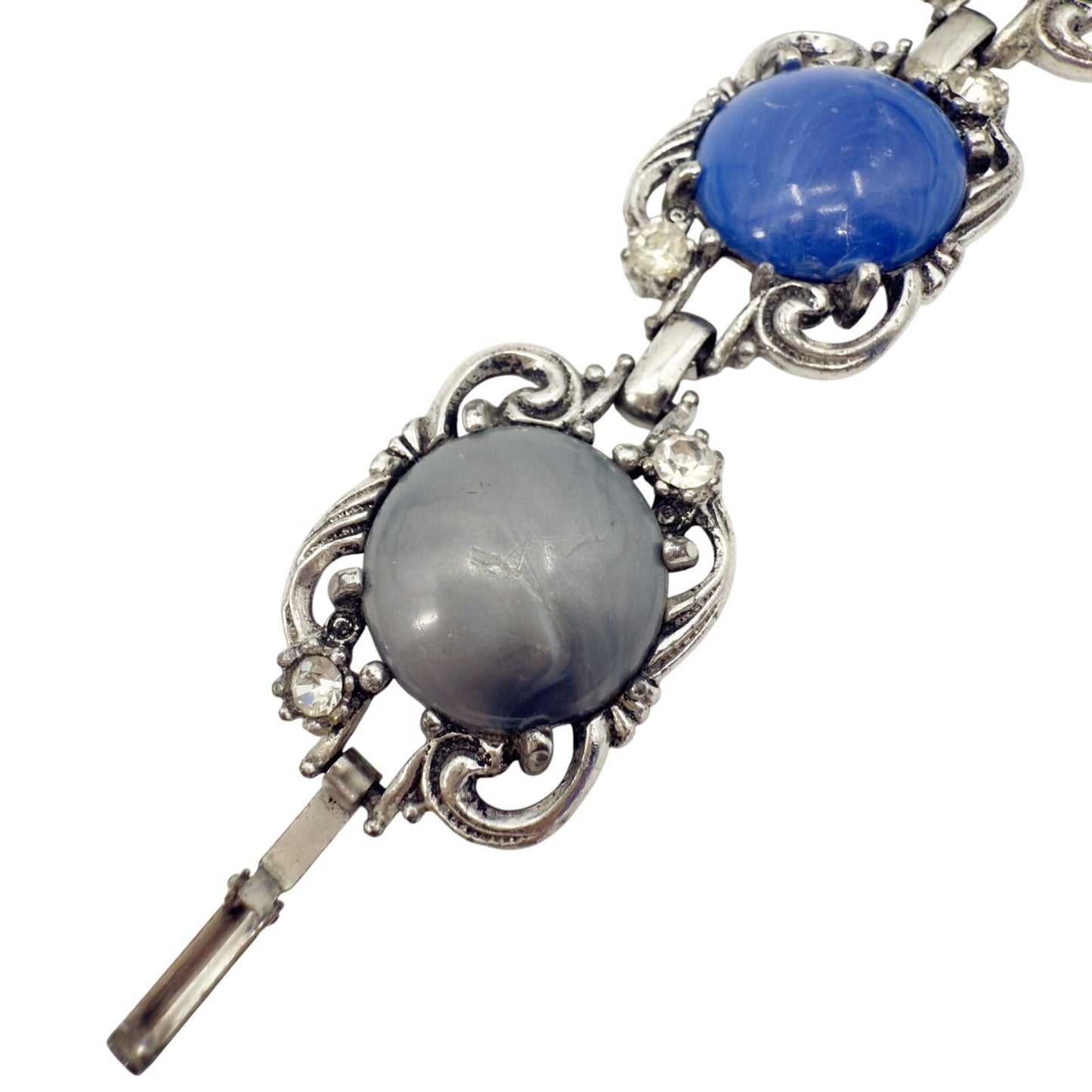 vintage silver tone metal and faux multi-stone Link Bracelet clear rhinestones