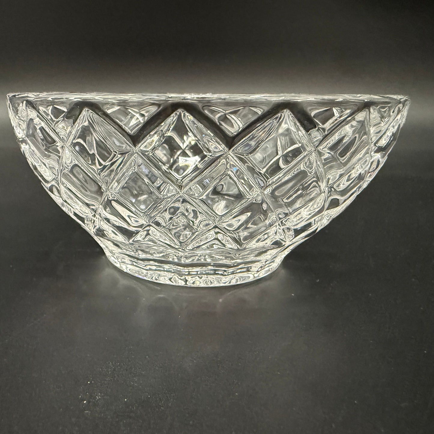 vintage Lenox criss cross cut Diamond 5" Round Bowl clear crystal glass giftware