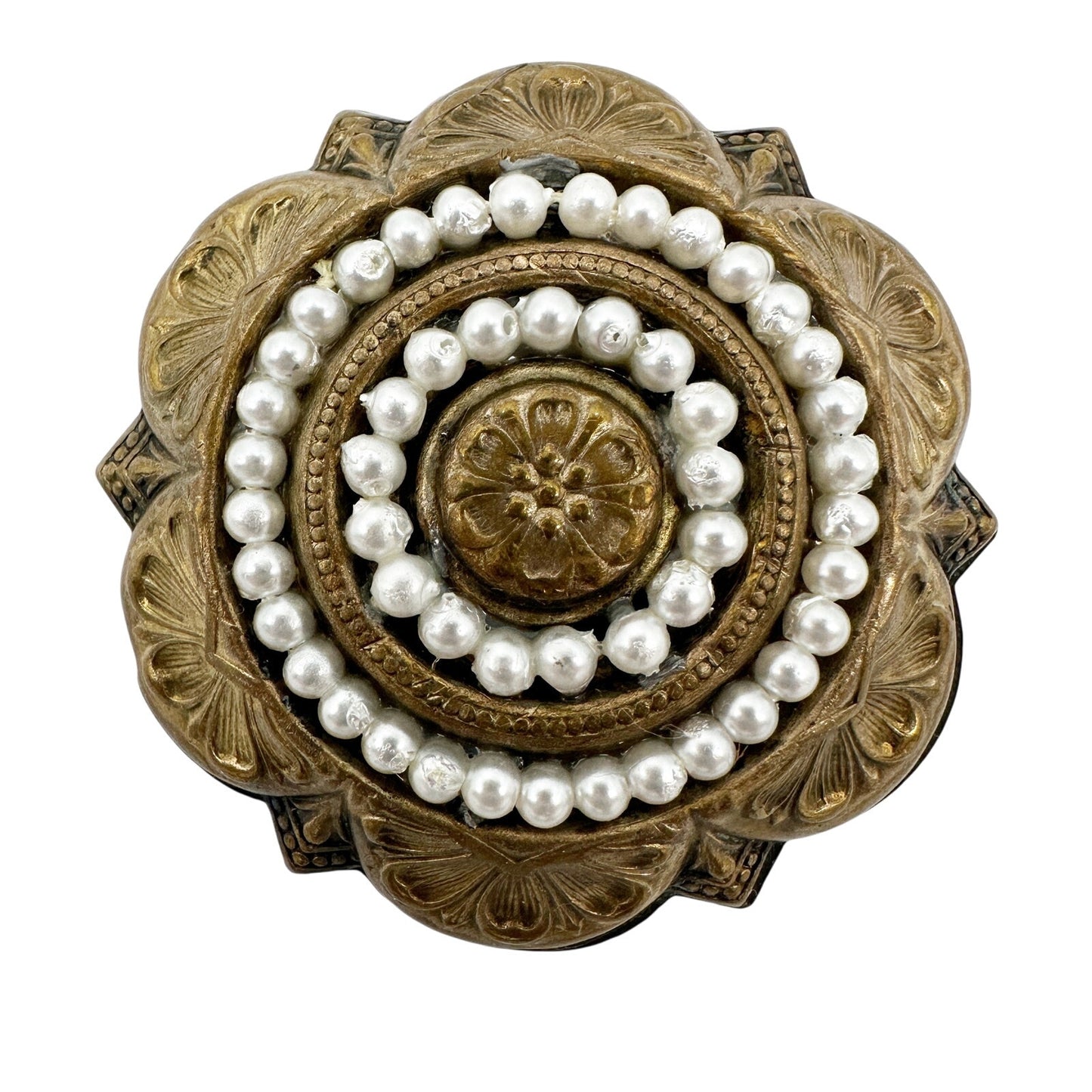 vintage antique gold & faux pearls round BROOCH jewelry pin