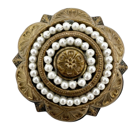vintage antique gold & faux pearls round BROOCH jewelry pin