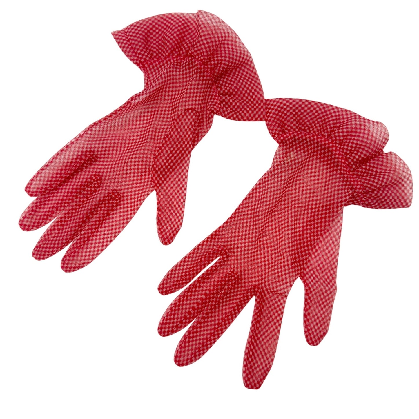 vintage red & white Ruffled sheer Fashion Dress Gloves women's 7.5 small medium