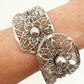 vintage Vargas Hinged floral filigree Bracelet silver toned metal flower jewelry