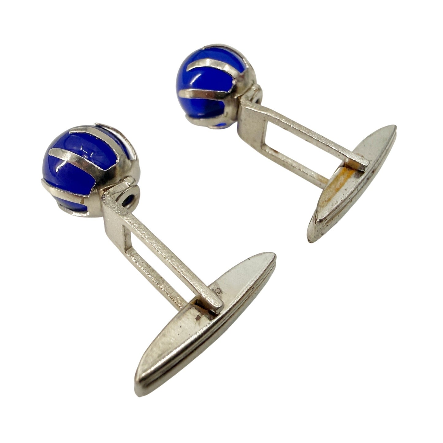 vintage silver & cobalt blue sphere stone Cuff Links cufflinks jewelry