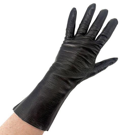 vintage Fownes black leather Fashion Dress Gloves womens 7 small medium washable