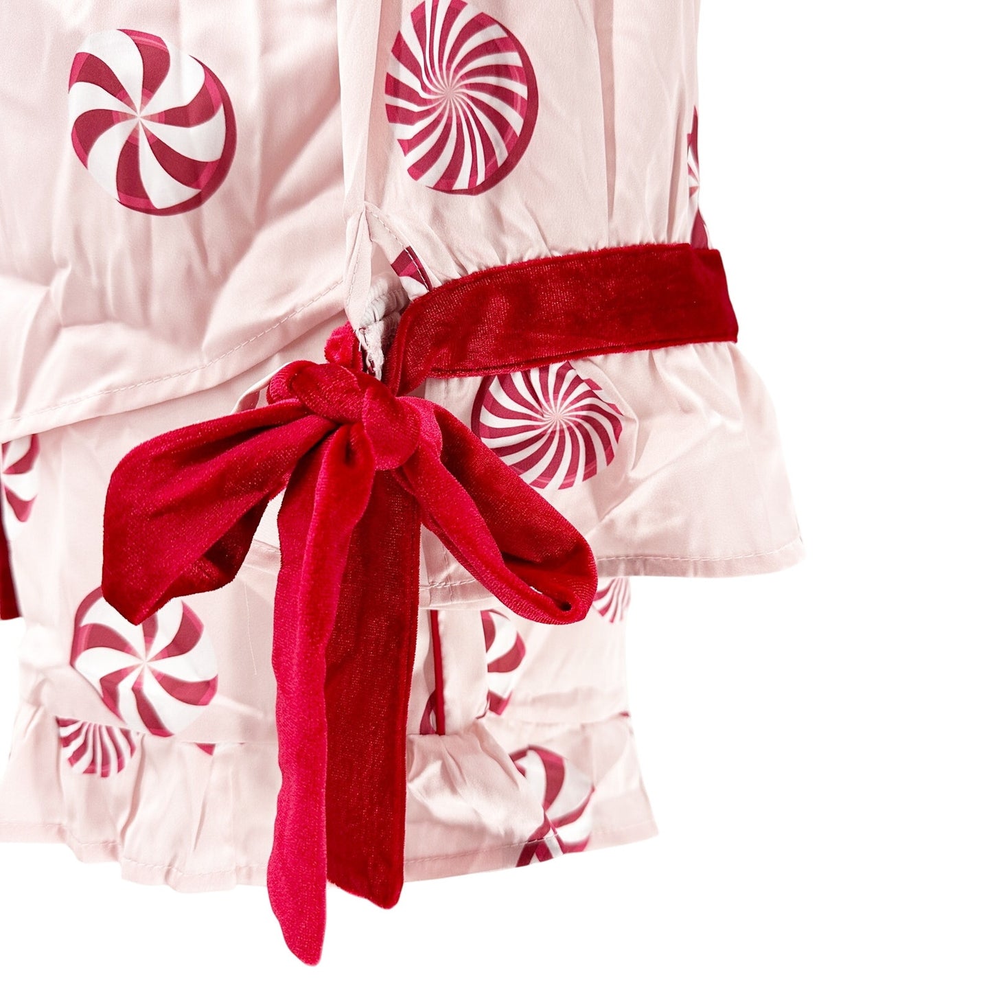 pink peppermint satin pajamas | shorts & long sleeve top | S, M, L