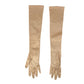 vintage champagne satin Stretchies Dress Gloves women's SMALL elbow length