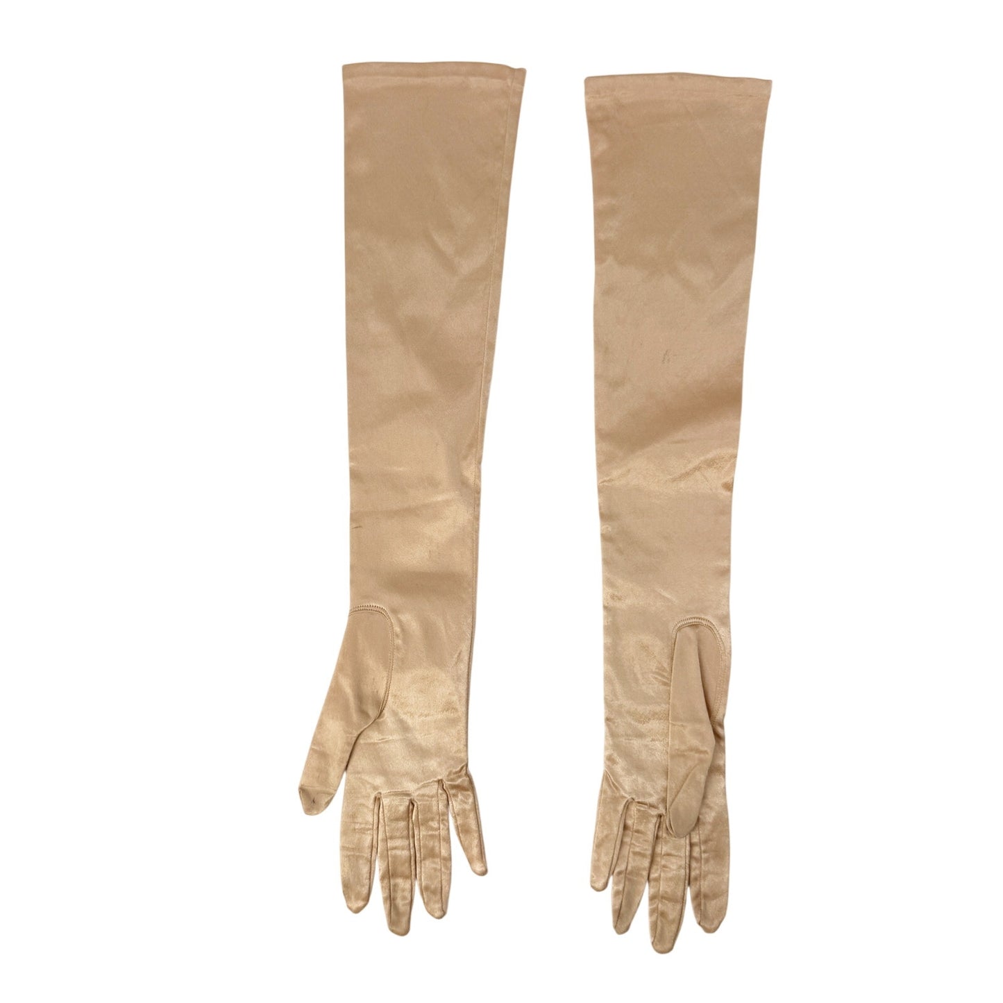 vintage champagne satin Stretchies Dress Gloves women's SMALL elbow length