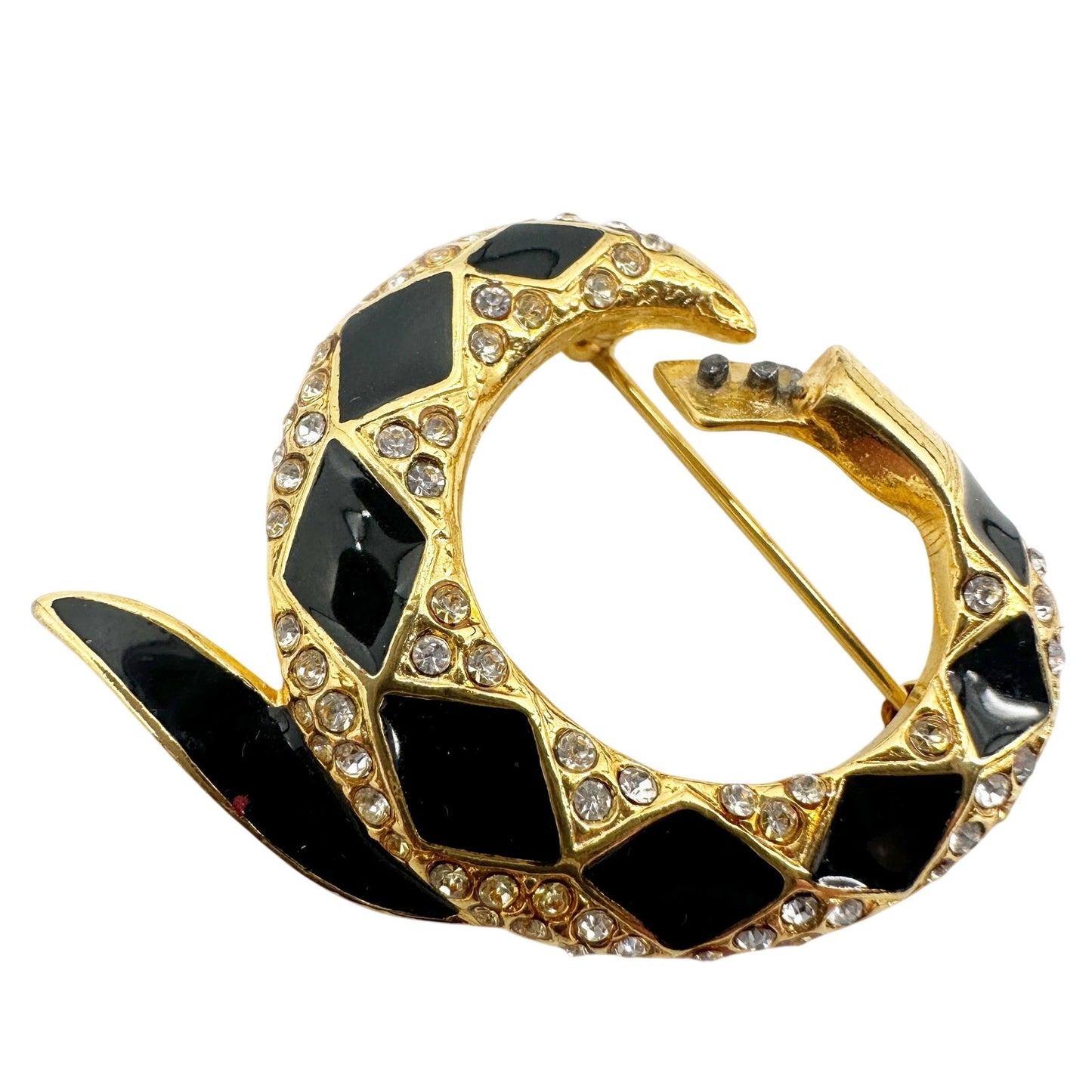 vintage Erwin Pearl PEP black & gold snake BROOCH jewelry pin *needs repair*