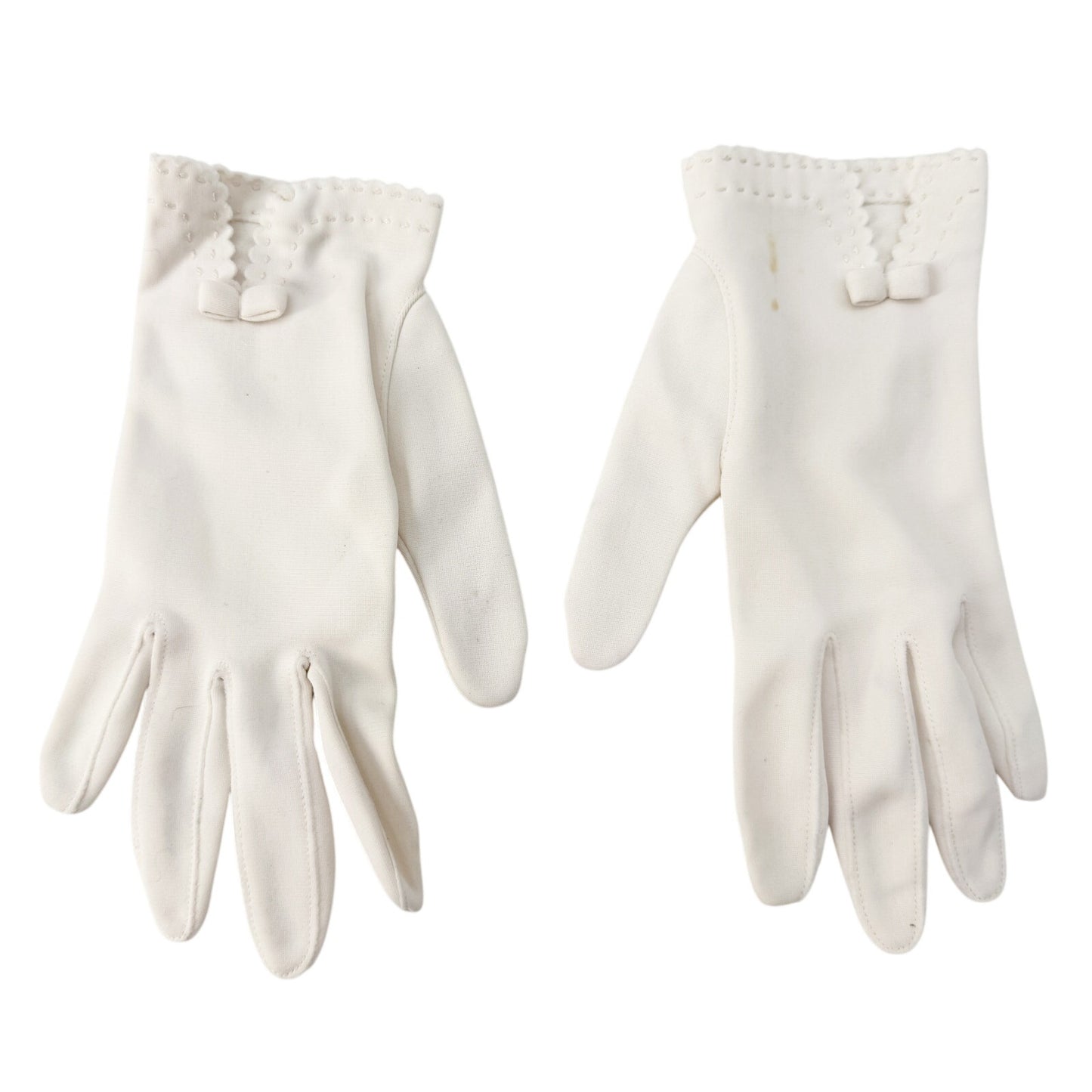 vintage white Fashion Dress Gloves women's SMALL wrist length bow scalloped cuff