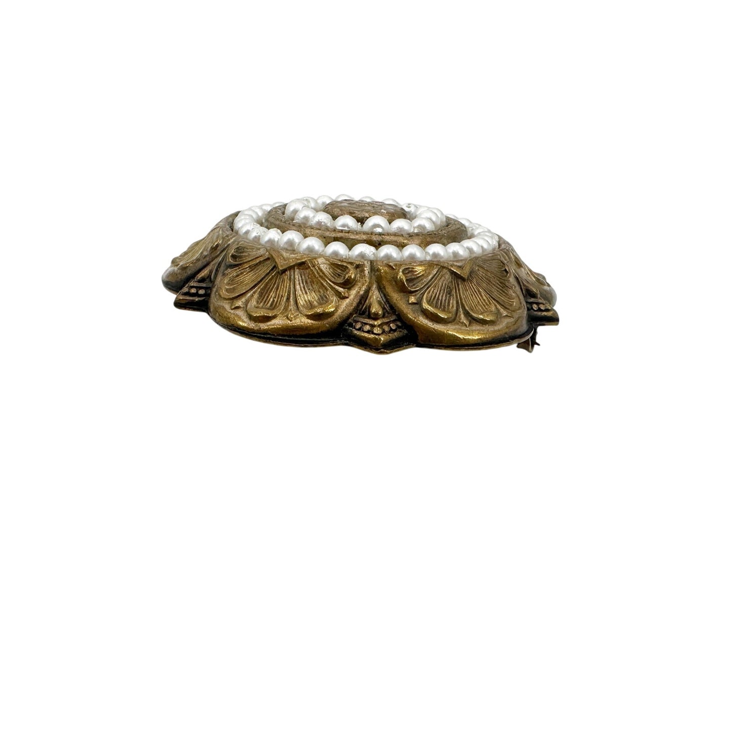 vintage antique gold & faux pearls round BROOCH jewelry pin