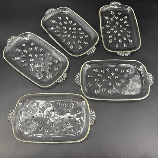 set of 5 vintage Hazel-Atlas Informal clear teardrop Snack Plates glassware