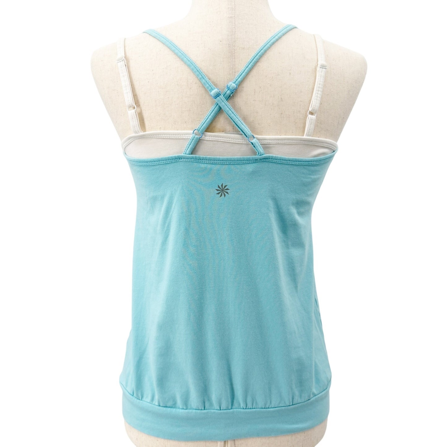 Athleta light blue & white Tank Top adjustable criss cross straps women's SMALL