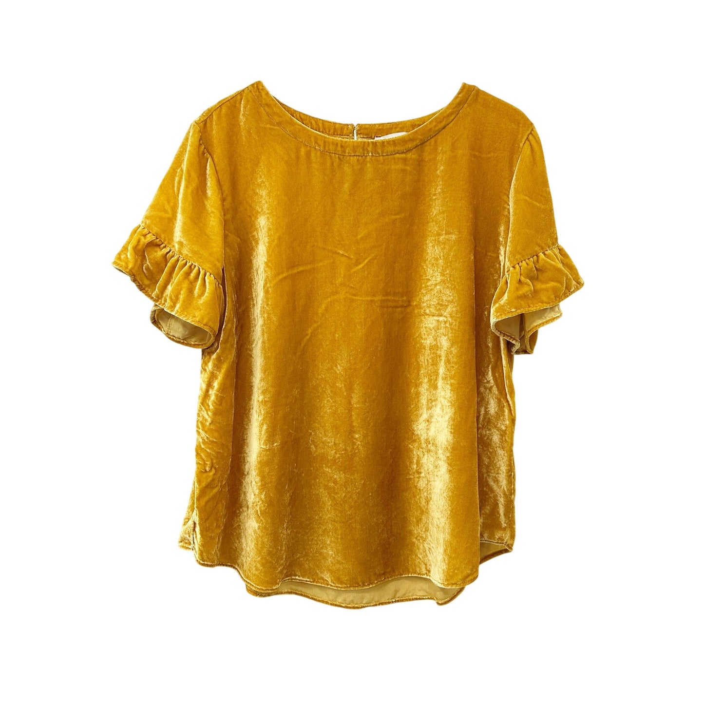 LOFT golden yellow velvet Blouse Top ruffled sleeves women's XL