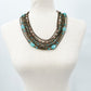 Stephen Dweck multi-12 strand pink & blue Beaded Statement Necklace bronze metal