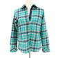Orvis turquoise & blue plaid Flannel Lined Shirt Jacket women's SMALL snap front