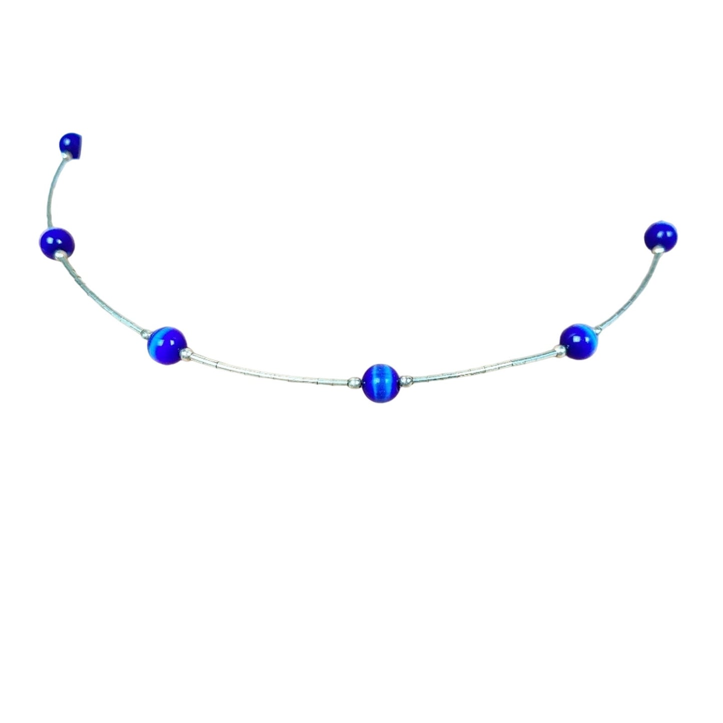 silver & cobalt blue 16" beaded CHOKER necklace