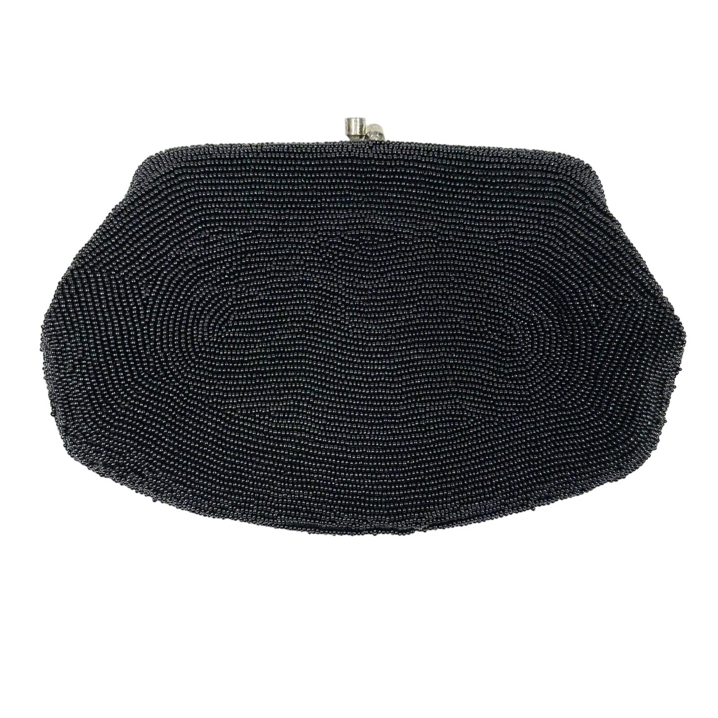 vintage black beaded Evening Chain Clutch Bag handbag purse made in Japan