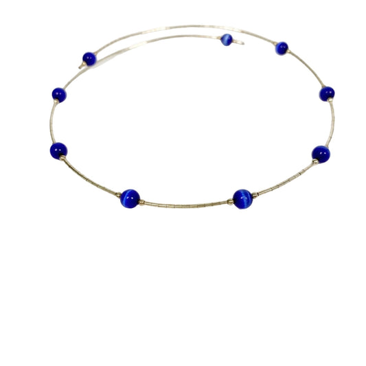 silver & cobalt blue 16" beaded CHOKER necklace