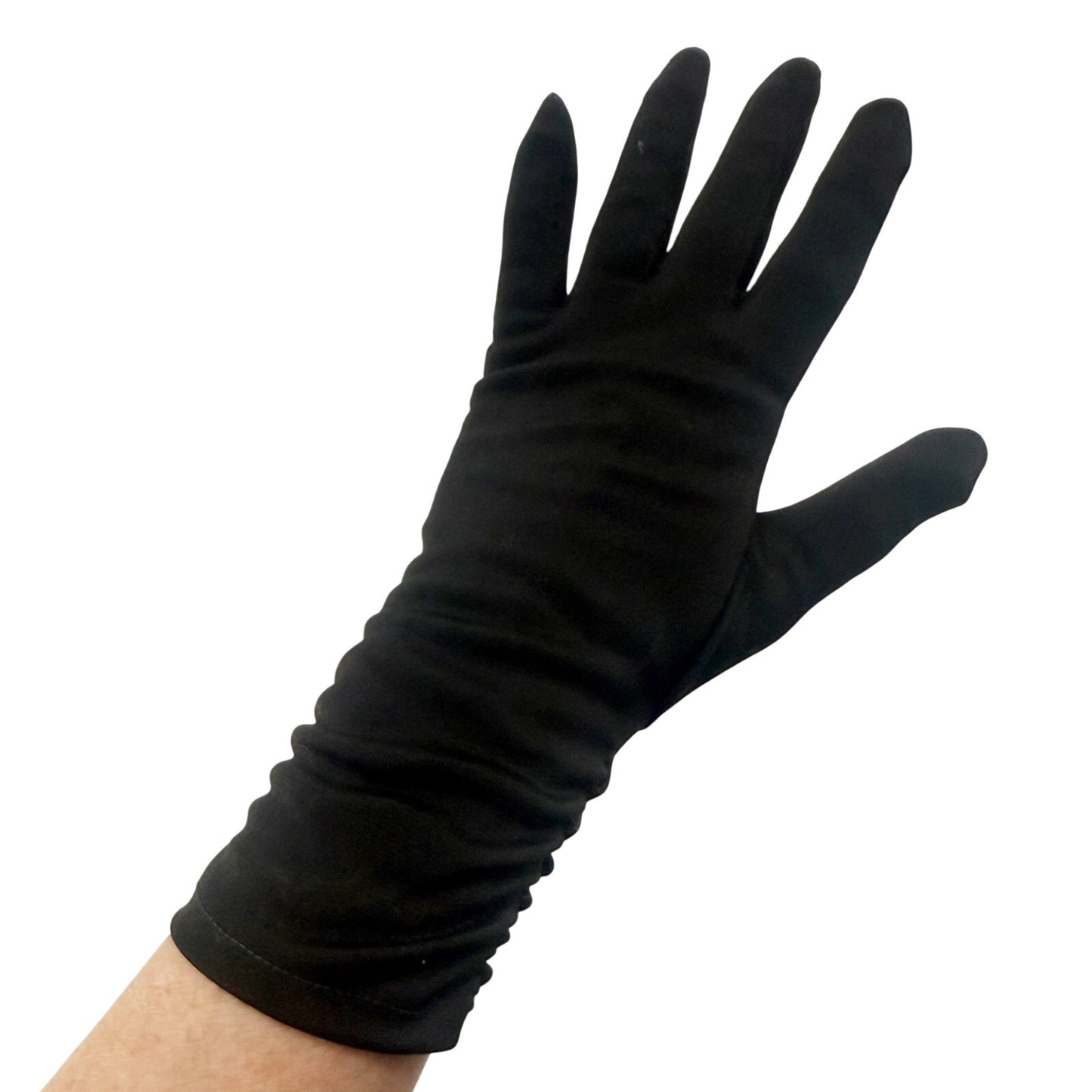 vintage black Ruched Gloves women's SMALL formal evening mid-length slight sheen