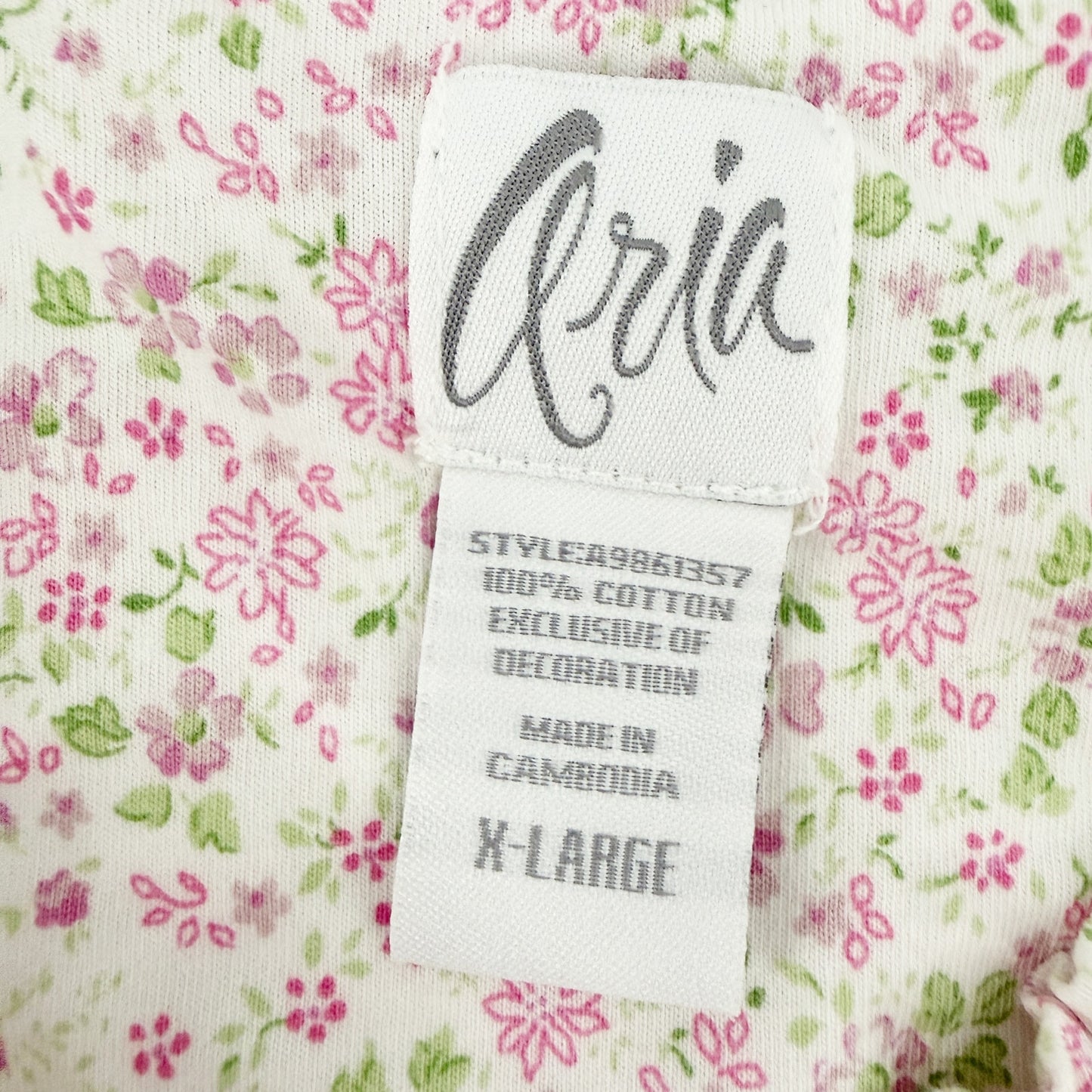 Aria pink & white stripes dainty flowers Night Gown women's XL granny sleepwear