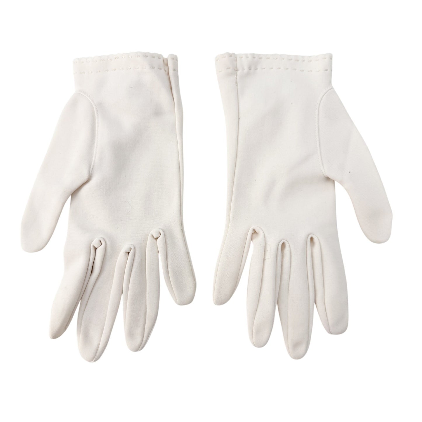 vintage white Fashion Dress Gloves women's SMALL wrist length bow scalloped cuff
